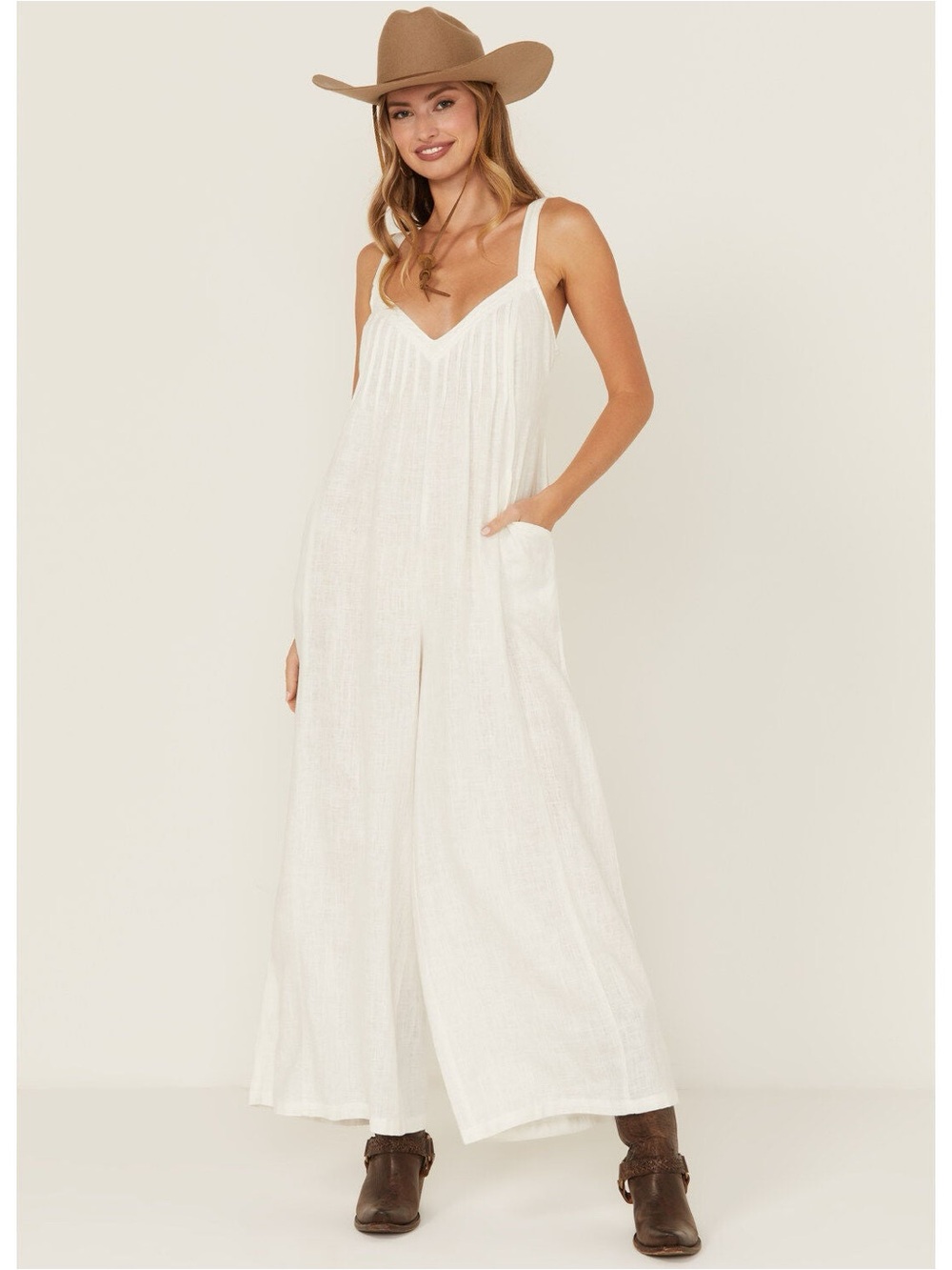 Free People Ethereal Drifting Dreams One Piece Jumpsuit White L Wide Leg